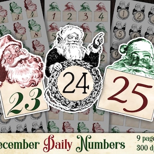 Vintage kerstnummers - Digitale Collage Sheet - Vintage Kerst Ephemera - Digitale december Dagelijks - Advent Nummers - Afdrukbare nummers