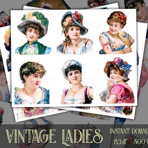 Vintage viktorianische Frauen digitaler Download, druckbare viktorianische Damen, digitale viktorianische Shabby Postkarte Junk Journal, edwardianische Frauen