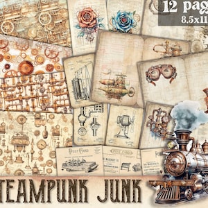 Steampunk Junk Journal Kit, Vintage Industrial Journal Pages, Printable Steampunk, Vintage Digital Steampunk Junk Journal Ephemera Pockets