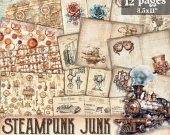Steampunk Junk Journal Kit, Vintage Industrial Journal Pages, Printable Steampunk, Vintage Digital Steampunk Junk Journal Ephemera Pockets