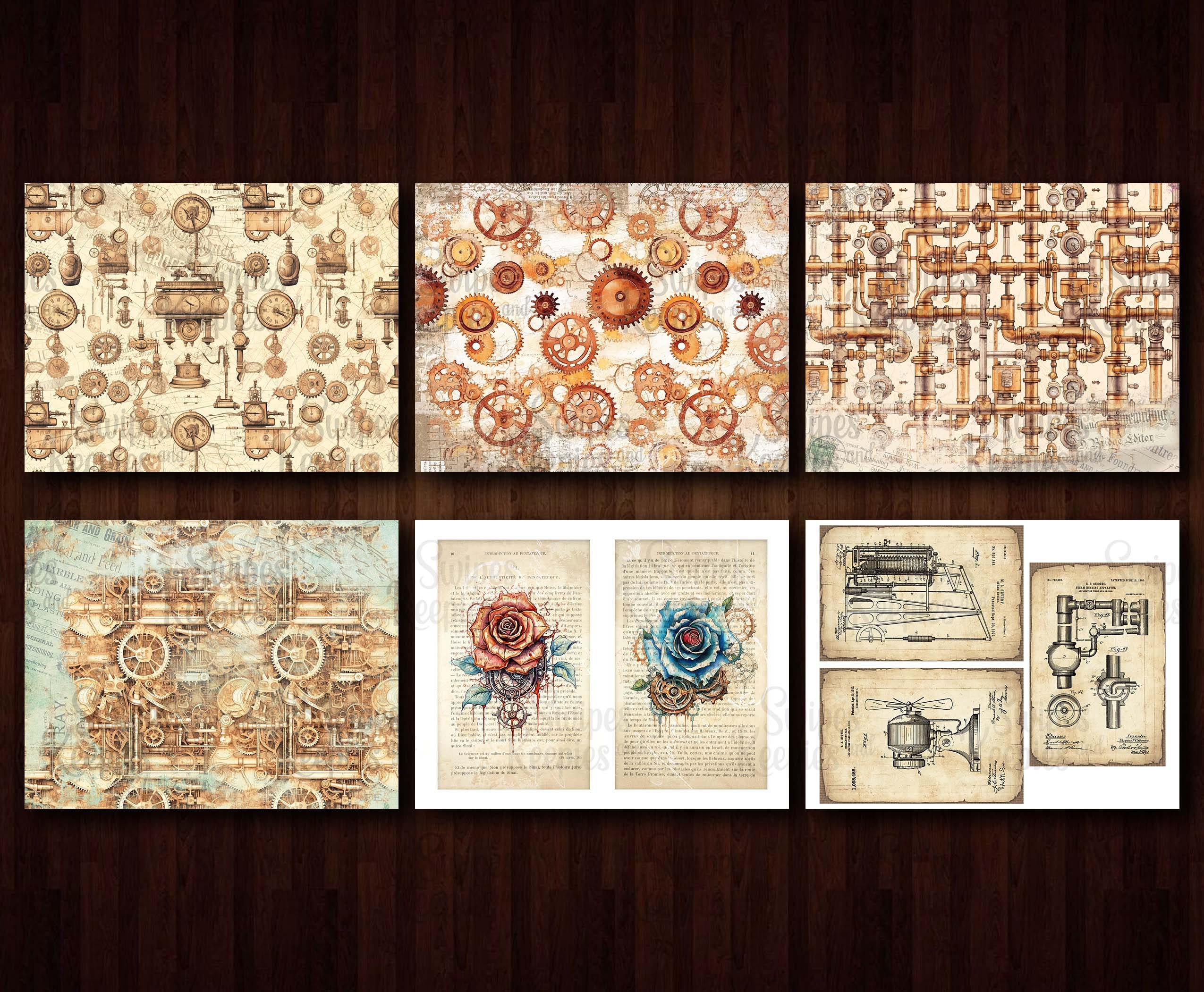 Steampunk Junk Journal Kit, Vintage Industrial Journal Pages, Printable ...