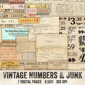 Vintage nummer labels - Vintage papier ephemera - digitale ephemera - junk journal afdrukbaar - gunge afdrukbare nummers - digitaal antiek papier