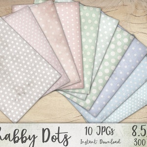 Vintage Polka Dot Paper Pack - Shabby Dotted Collage Sheet - Antique Polka Dot Papers - Instant Digital Download - Printable Polka Dot Paper