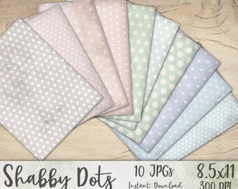 pack de papier Polka Dot vintage - Shabby Dotted Collage Sheet - Antique Polka Dot Papers - Instant Digital Download - Printable Polka Dot Paper