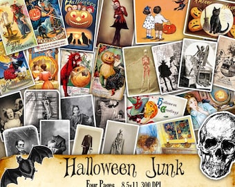 Digital Vintage Halloween Ephemera  - Printable Junk Journal Ephemera - Scrapbook Collage - Printable Halloween Junk