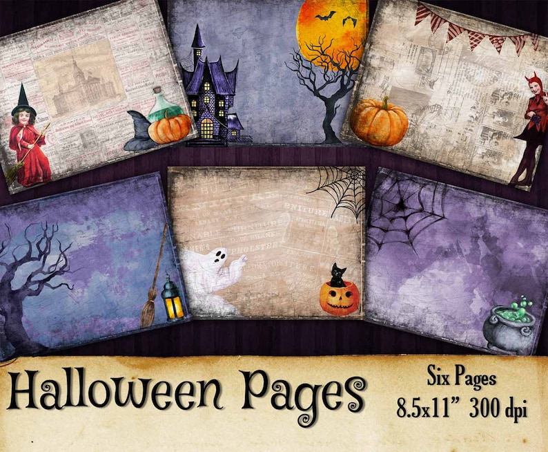 Vintage Halloween Digital Collage Sheets, Junk Journal Printable, Halloween Download, Halloween Scrapbook Printable Paper, Junk Journal image 1