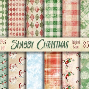Papiers de Noël minables, Téléchargement numérique, Papiers de journalisation de Noël indésirables, Feuilles de collage de Noël vintage, Papiers de Noël imprimables