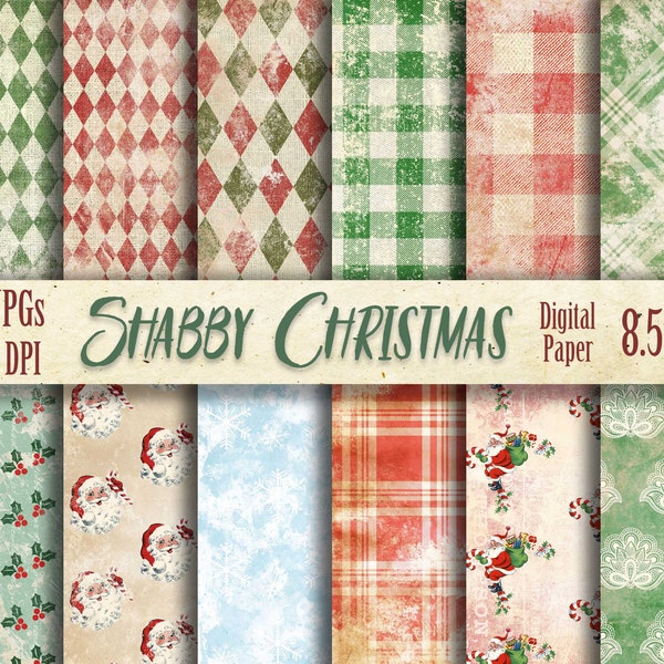 Shabby Christmas Papers, Digital Download, Christmas Junk Journaling Papers, Vintage Christmas Collage Sheets, Printable Christmas Papers