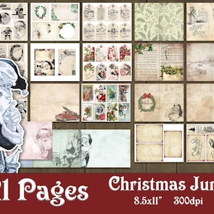 Vintage Christmas Santa Junk Journal Kit - Digitale Collage Sheet - Vintage Kerst Ephemera - Afdrukbare Gift Tags - December Daily - Junk