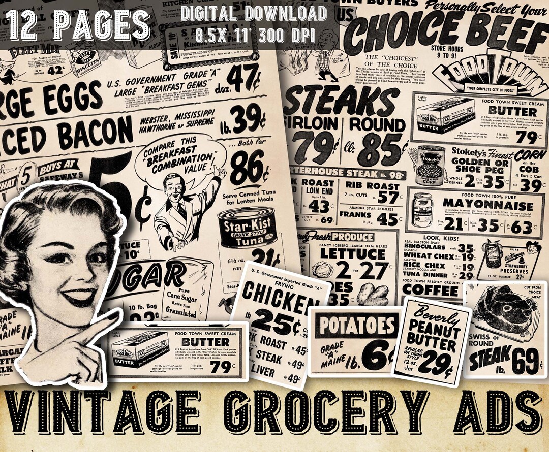 Vintage Printable Grocery Newspaper Ads Digital Kitchen Etsy Canada