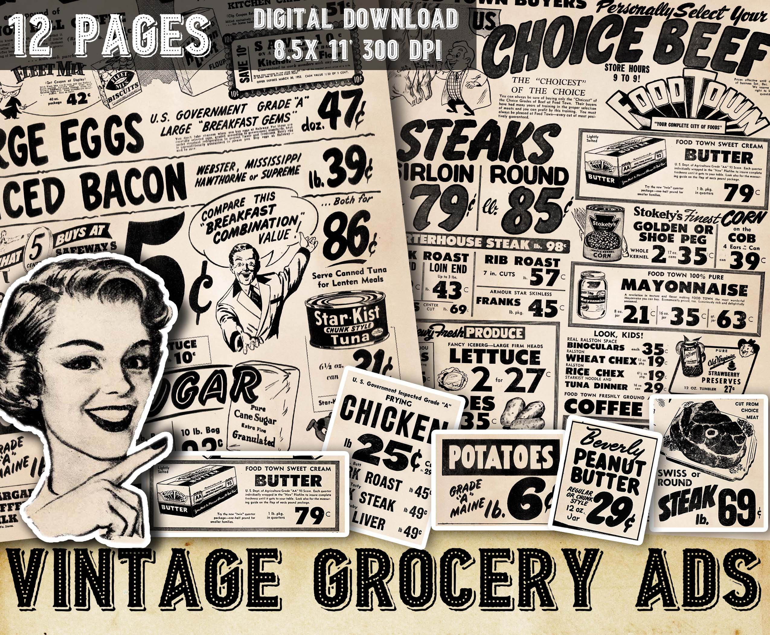 Vintage Printable Grocery Newspaper Ads Digital Kitchen Etsy