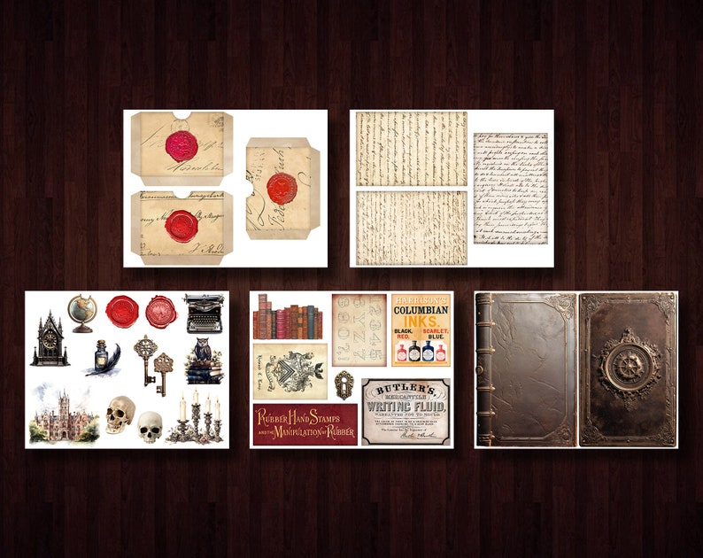 Dark Academia Digital Junk Journal Kit, Gothic Printable Ephemera, Old ...