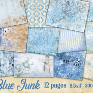Blue Printable Junk Journal Pages, Blue Ephemera, Vintage Blue Ephemera, Blue Digital Collage Sheets, Shabby Blue Scrapbook Paper