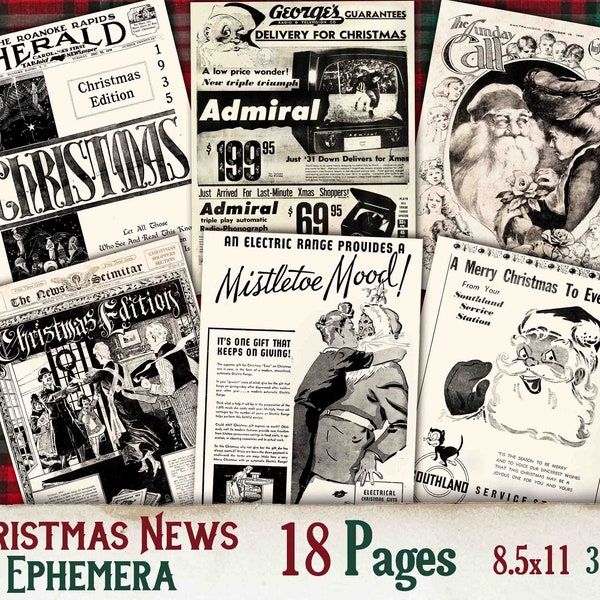 Vintage Christmas Ads - Digital Download - Digital Christmas Ephemera - Holiday Ephemera - Christmas Junk Journal Printables - Vintage Santa