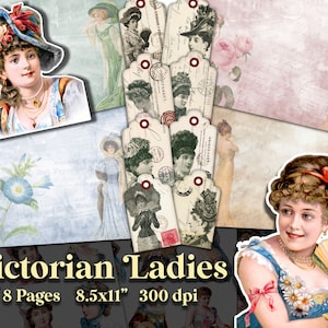 Vintage Victorian Ladies Junk Journal Kit, Vintage Women Digital Collage Sheets, Ephemera victoriana imprimible, Moda Vintage