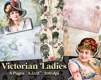 Vintage Victorian Ladies Junk Journal Kit, Vintage Women Digital Collage Sheets, Printable Victorian Ephemera, Vintage Fashion