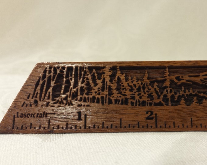 Forest Ruler Lasercraft 12 Inch Ruler Forest & Mountain Scene on Walnut (or Teak ...