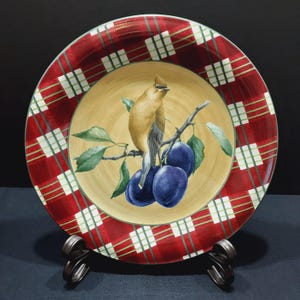 Lenox Winter Greetings Everyday Tartan Dinner Plate Cedar Waxwing