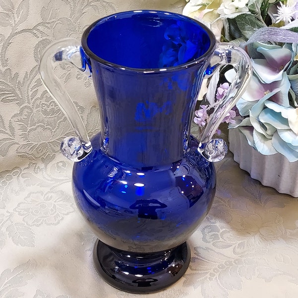 Cobalt Blue Glass Vase With Handle Etsy