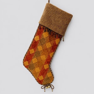 Villa Bacci Luxury Christmas Stocking 24 Inch, Vintage Quilted Argyle Patchwork 2004
