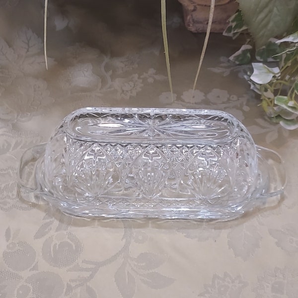 Prescut Glass Covered Butter Dish Anchor Hocking Pineapple Collection