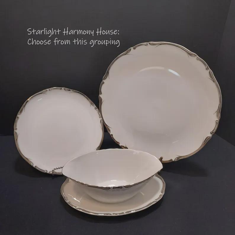 Starlight Dinnerware Harmony House White With Platinum Trim #3656