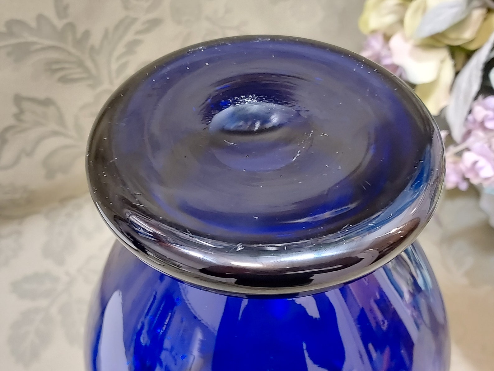 Vintage Hand Blown Art Glass Flower Vase Cobalt Blue With Etsy