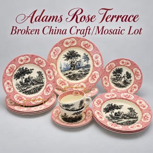Adams Rose Terrace Broken China Craft Lot, Red and Black Mosaic Tile Supply