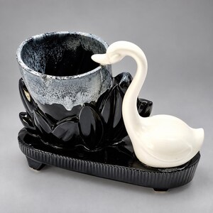 1950s Maddux of California Swan Planter, Black and White Flower Pot