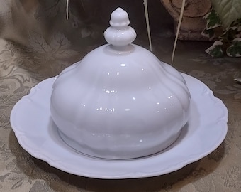 Round Covered White Butter Dish Hutschenreuther Sylvia Collection