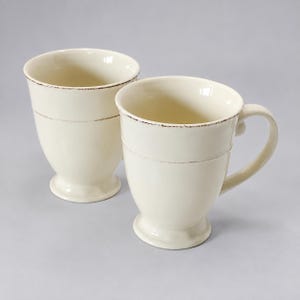 Pier 1 Martillo Creme Brulee Footed Mugs, Cream Farmhouse Coffee Cups Duo
