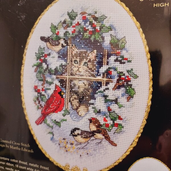 Snowed in Kitten Counted Cross Stitch Kit Gold Collection Dimensions 1999