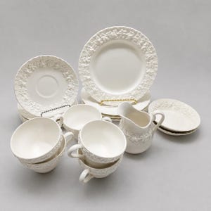 Wedgwood Embossed Queensware Grapevine All White Shell Edge 17 Piece Lot