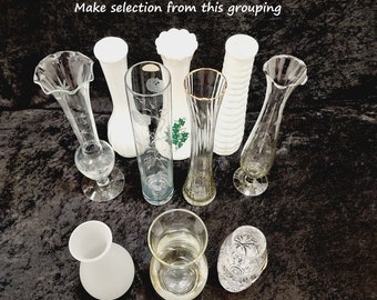 Crystal / Milk Glass / Frosted & Decorative Bud Vases Choose from Dropdown