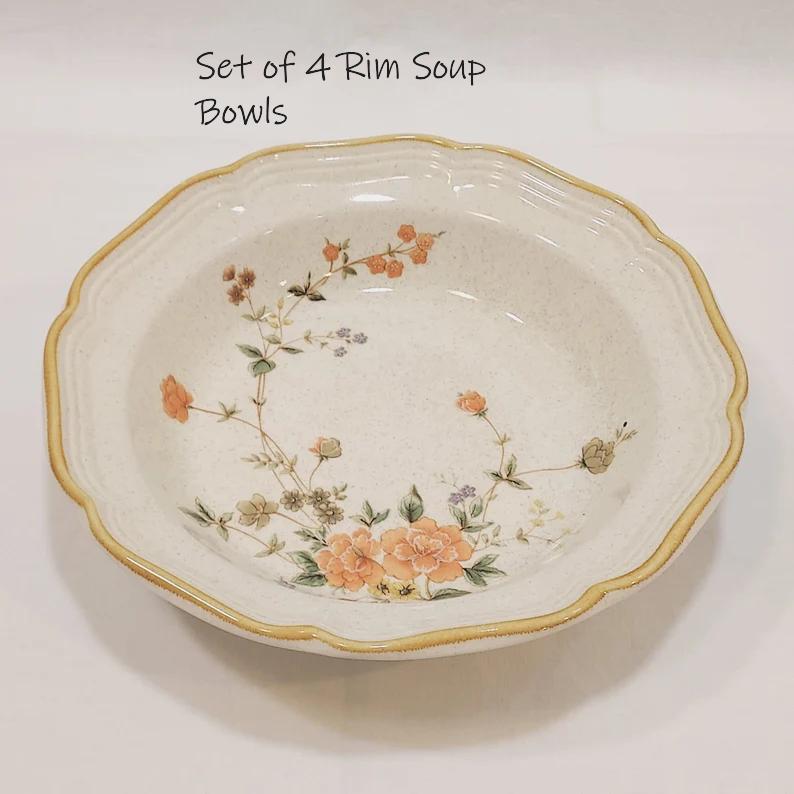 s-l400.jpg Set of 4 Rim Soup Bowl Silk Flowers by MIKASA main image 1