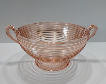 Pink Manhattan Depression Glass Pedestal Bowl Anchor Hocking 9-1/4" 1940s
