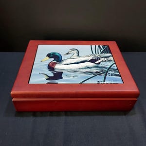 Wooden Jewelry Storage Box Mallard Duck Art by Neal Anderson 1994