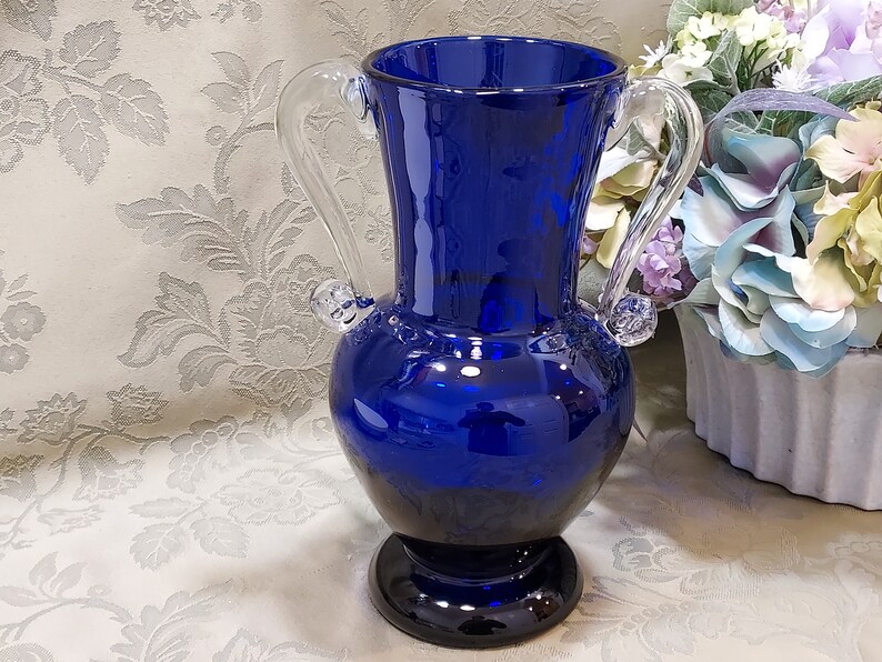 Vintage Hand Blown Art Glass Flower Vase Cobalt Blue With Etsy