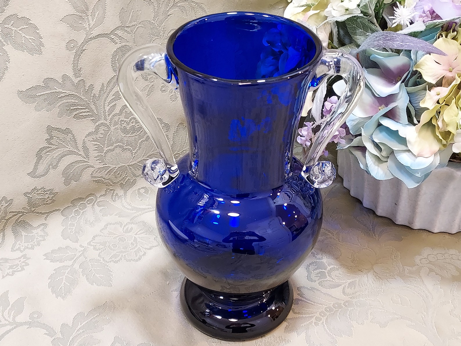 Vintage Hand Blown Art Glass Flower Vase Cobalt Blue With Etsy