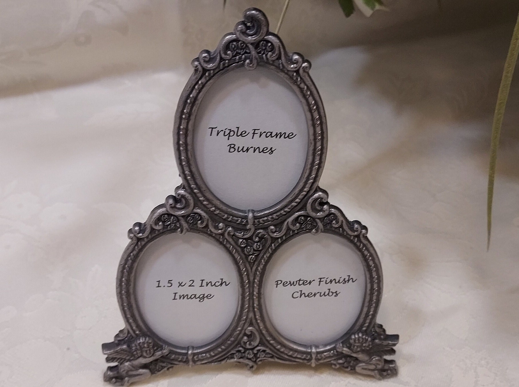 Picture Frame Family Theme Pewter Coated Triple Oval 