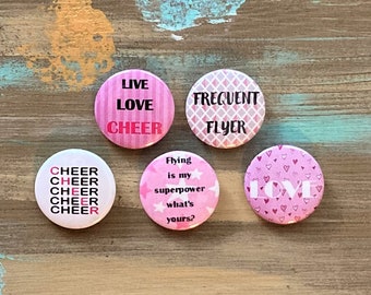 Cheerleader Button Pins and Magnets | Unique Designer Badges and Buttons