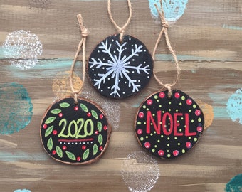 Hand Painted Wood Slice Ornament