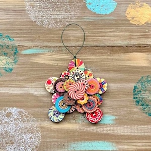 Handmade Button Ornament-Happy Christmas Star