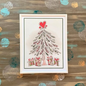 Presence Under the Tree Color Doodle Original Art Print | Zentangle Christmas Tree Drawing | Holiday Decor