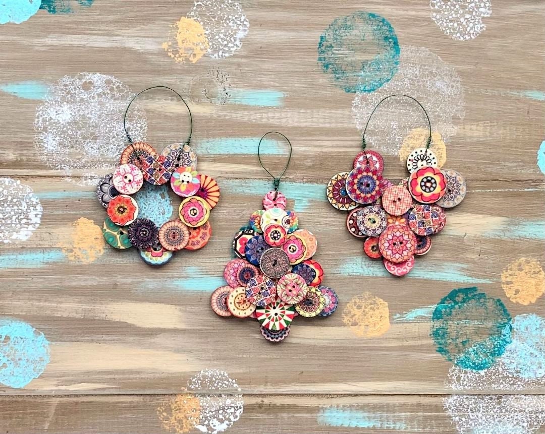 Handmade Button Ornament Trio | Holiday Decorations | Ornament Exchange Gifts