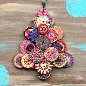 Happy Tree Handmade Button Ornament