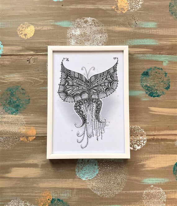 Black and White Butterfly Doodle Original Art Print - Etsy