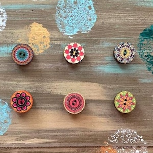 Cute Button Magnet Set of 6 | Boho Style Buttons | Fun Refrigerator Magnets