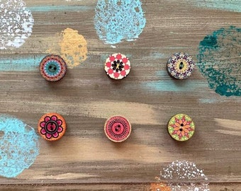 Cute Button Magnet Set of 6 | Boho Style Buttons | Fun Refrigerator Magnets