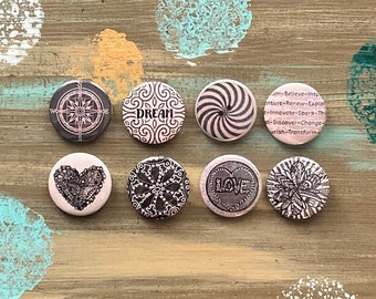 Monochrome Magic Button Pins and Magnets | Unique Designer Badges and Buttons